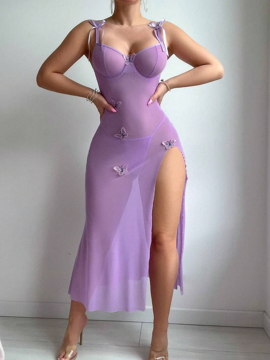 Blue Butterfly Mesh Chemise Nightdress, alternate view 6