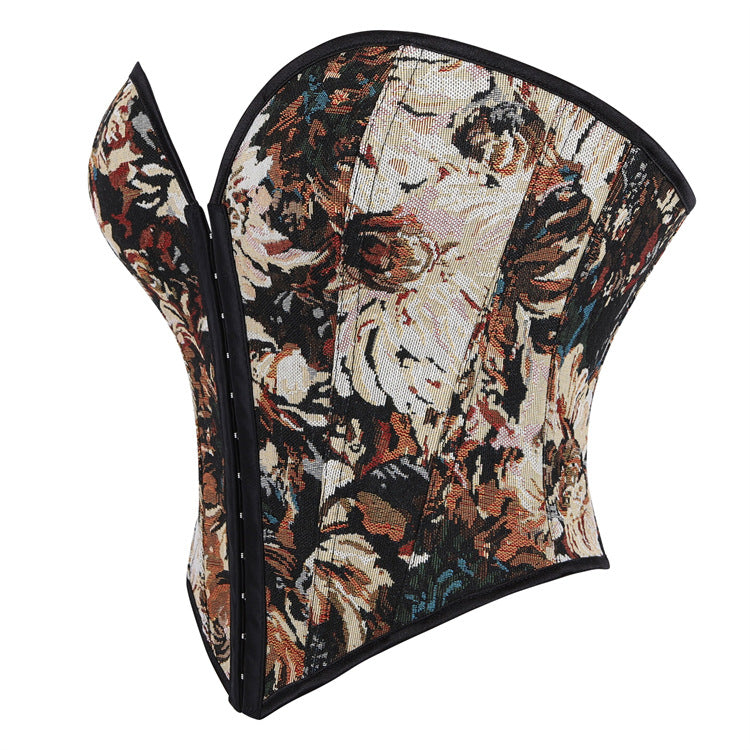 Black Floral Tapestry Back-Zip Corset Top, alternate view 2