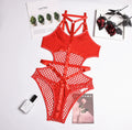 Halter Mesh Faux Leather Teddy Bodysuit - Styled View