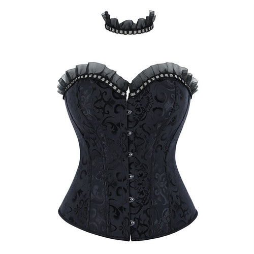 Black Ruffle Trim Lace-Up Corset Top