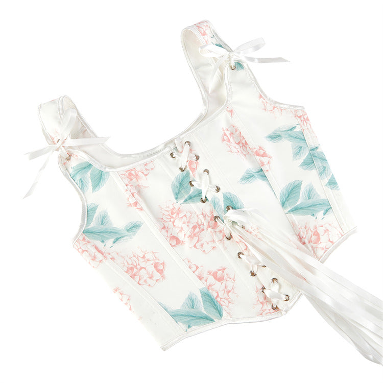 White Pastel Floral Tie-Strap Corset Top, alternate view 5