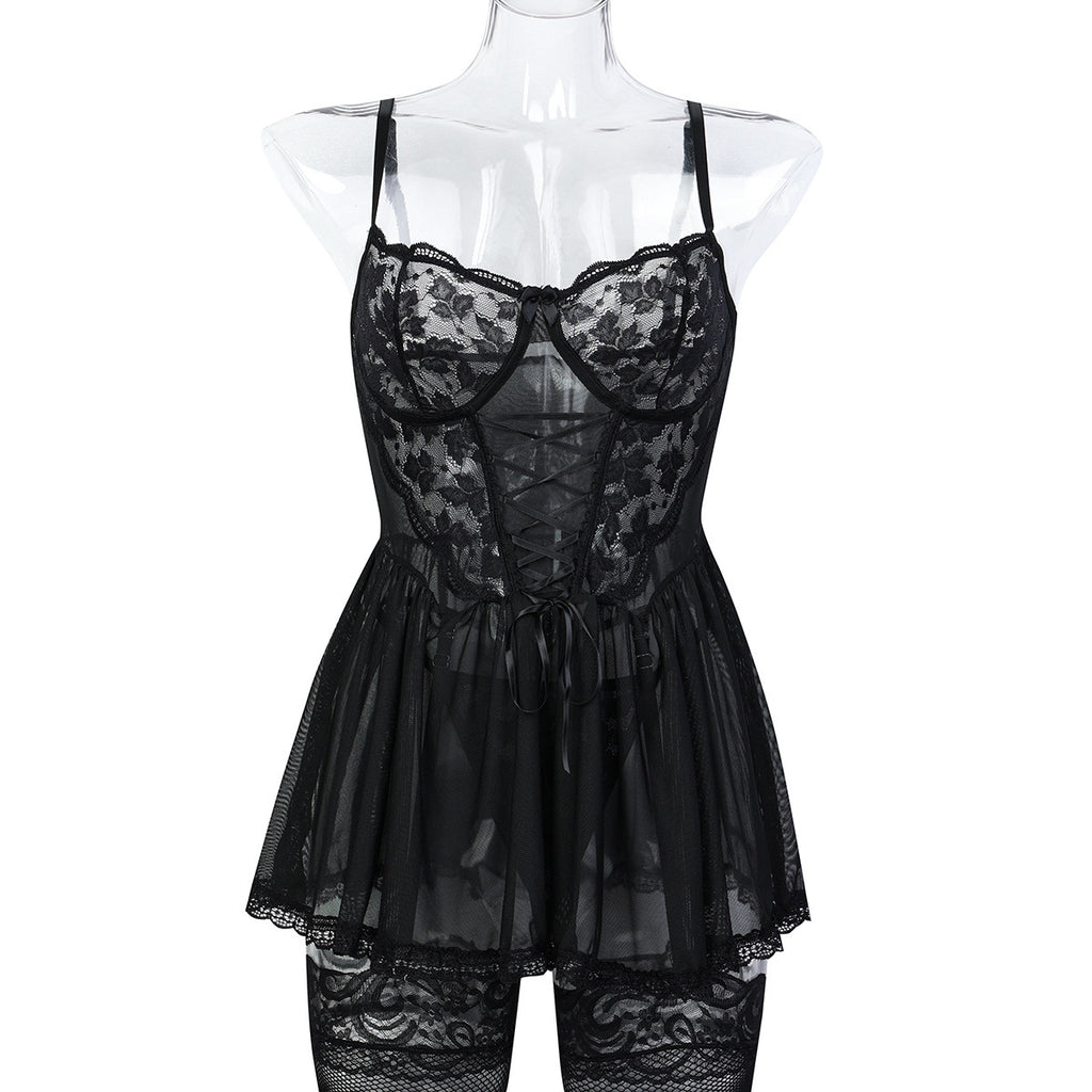 White Sheer Mesh Two-Piece Lingerie Set - Secret Hour lingerie
