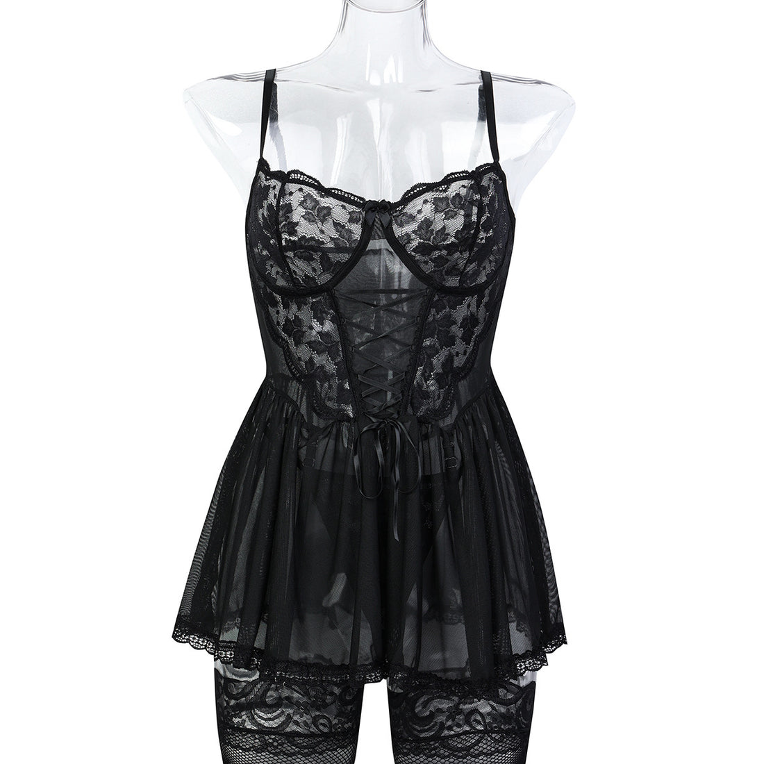 White Sheer Mesh Two-Piece Lingerie Set - Secret Hour lingerie