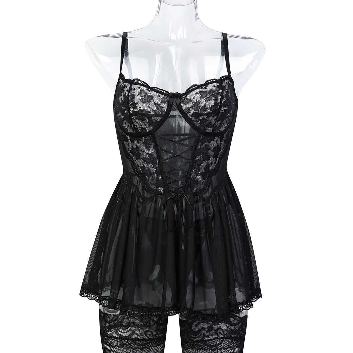 White Sheer Mesh Two-Piece Lingerie Set - Secret Hour lingerie