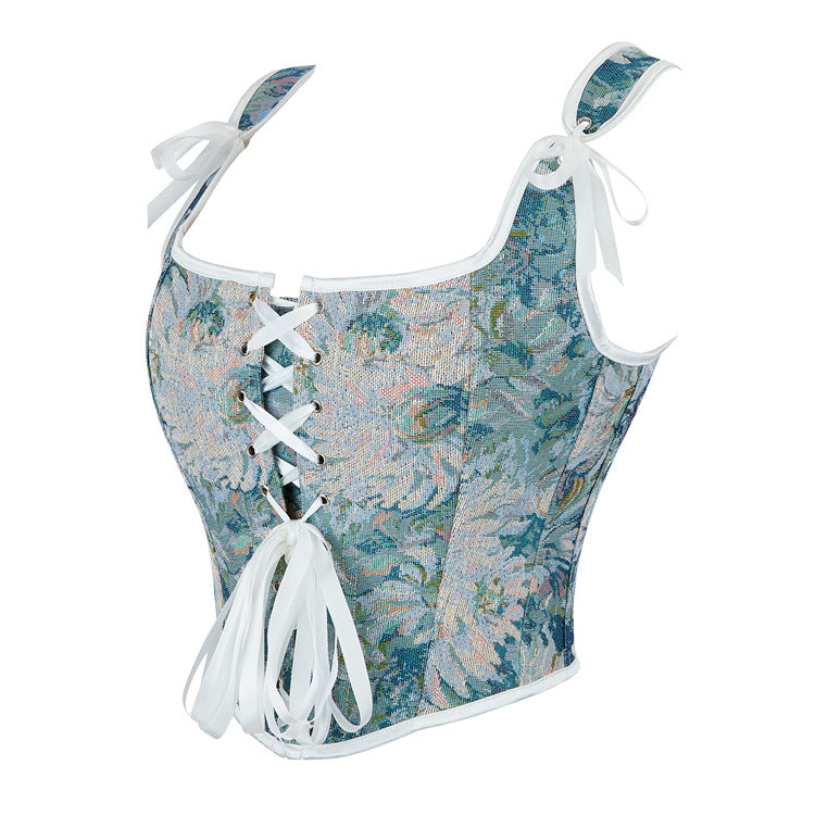 Blue Floral Lace-Up Corset Top, alternate view 2