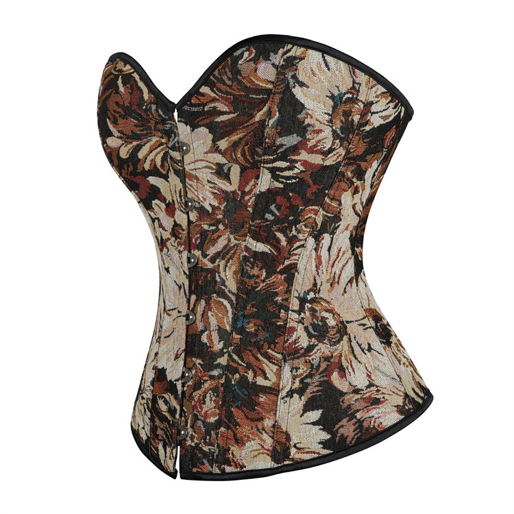Black Floral Tapestry Zip-Back Corset Top, alternate view 2