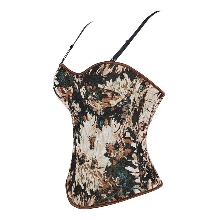 Black Floral Tapestry Strapless Corset Top, alternate view 3