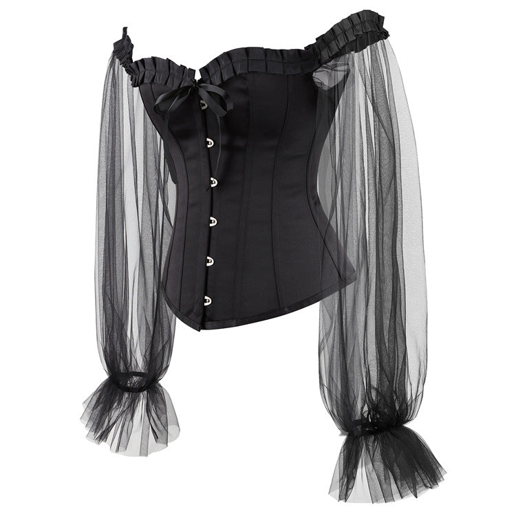 Black Sheer Sleeve Corset Top, alternate view 2