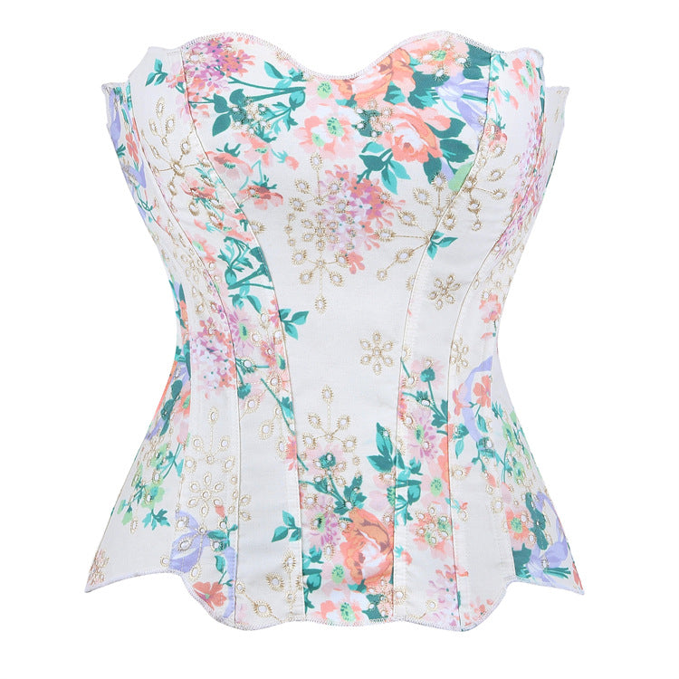 White Floral Strapless Corset Top