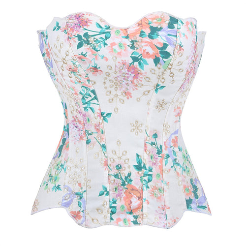 White Floral Strapless Corset Top