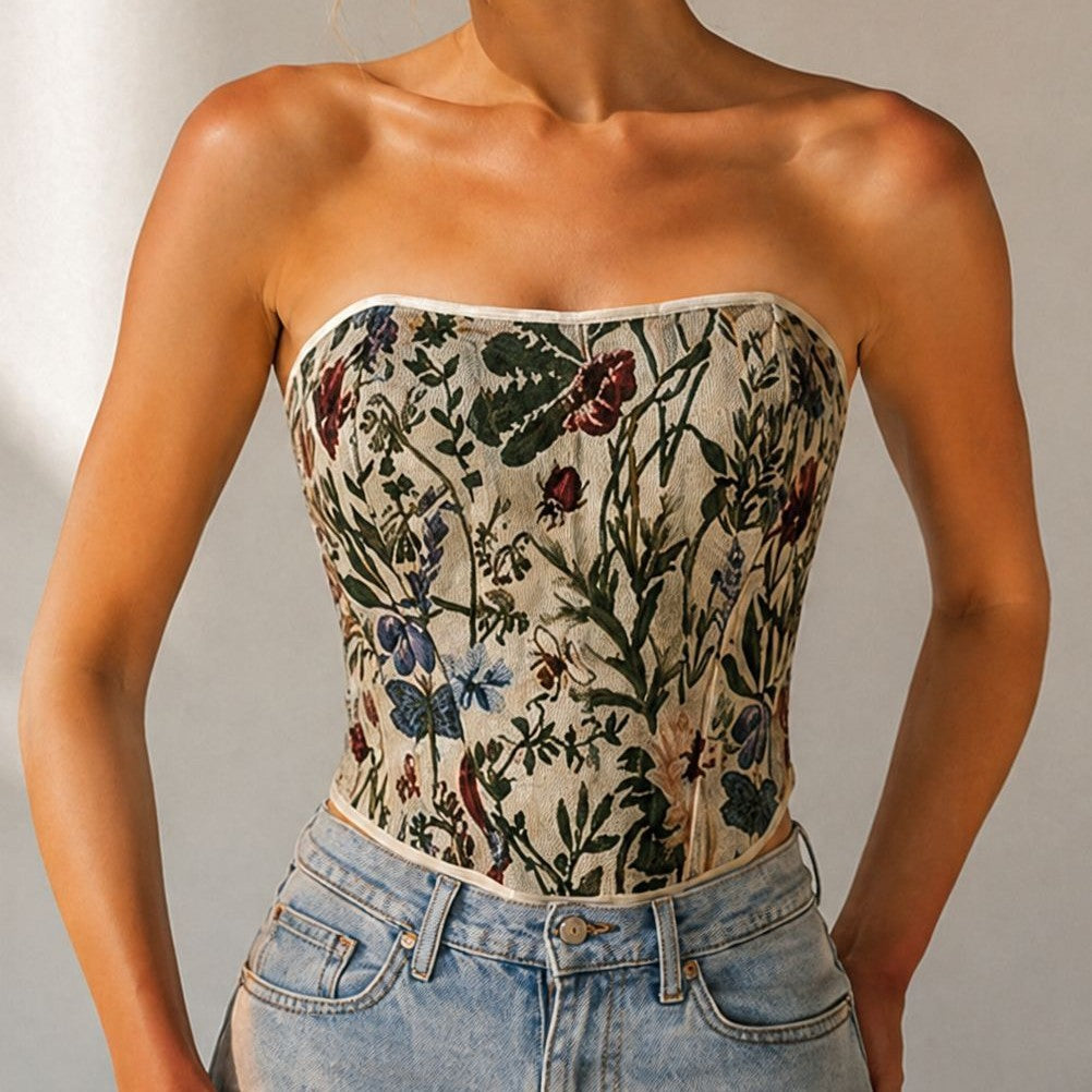 Ivory Floral Strapless Corset Top, alternate view 3