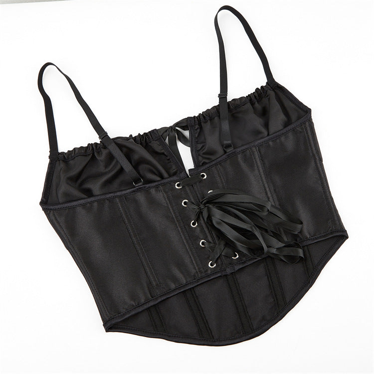 Black Lace-Up Satin-Look Corset Top, alternate view 5