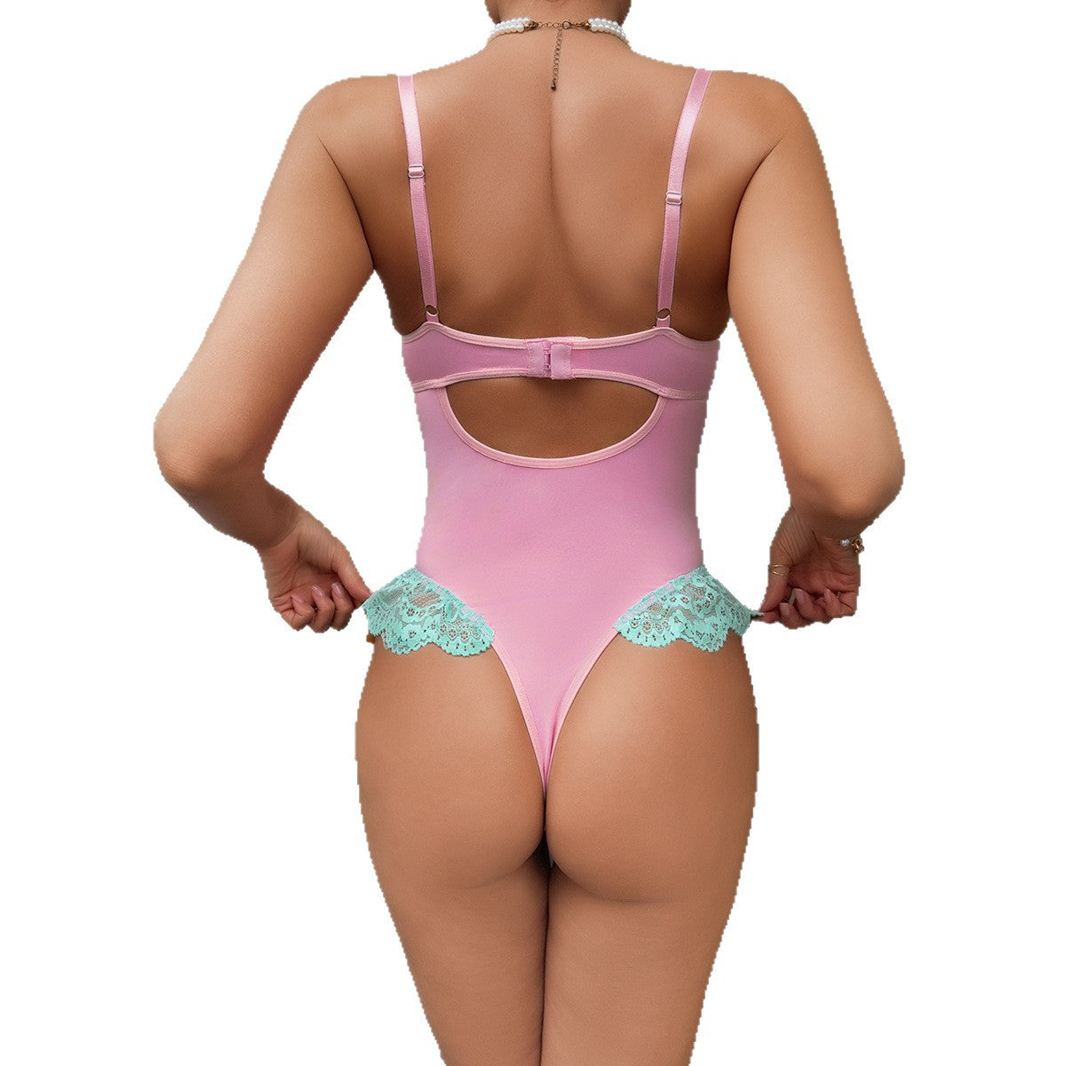 Pink Contrast Teddy Bodysuit - Styled View