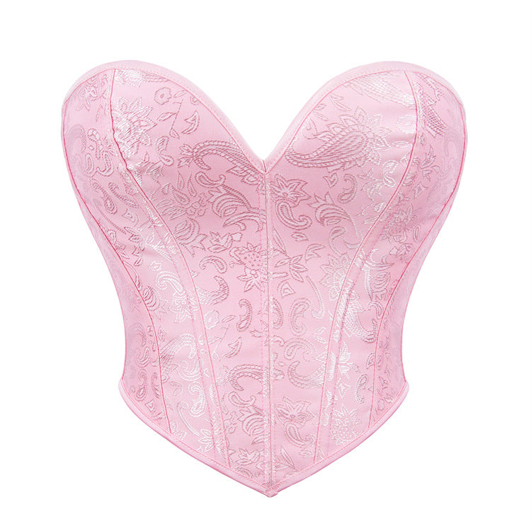 Pink Jacquard Strapless Corset Top