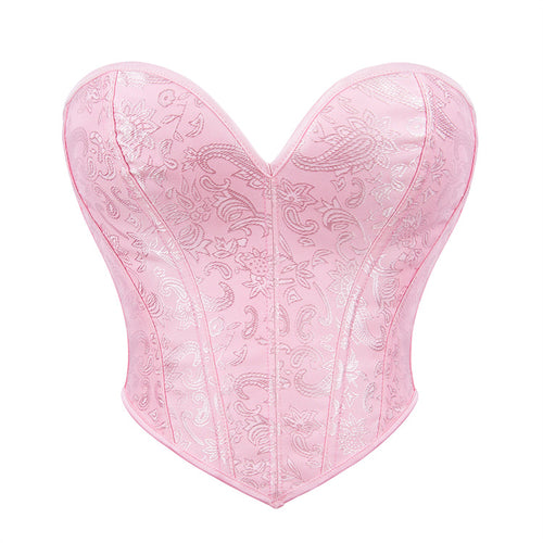 Pink Jacquard Strapless Corset Top