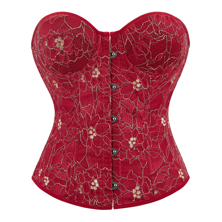 Red Floral Strapless Corset Top
