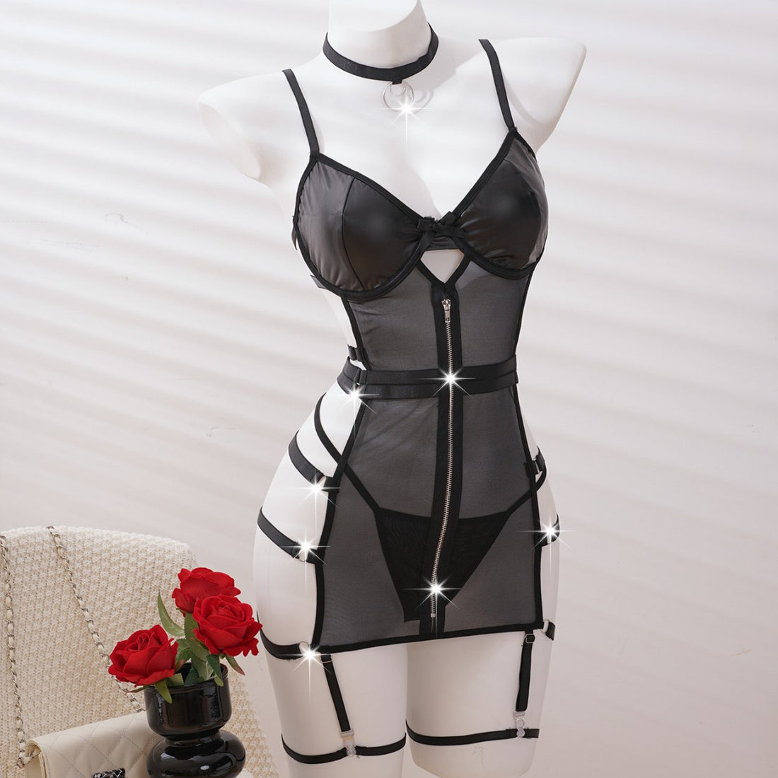 Black Sheer Harness Garter Lingerie Set, alternate view 2