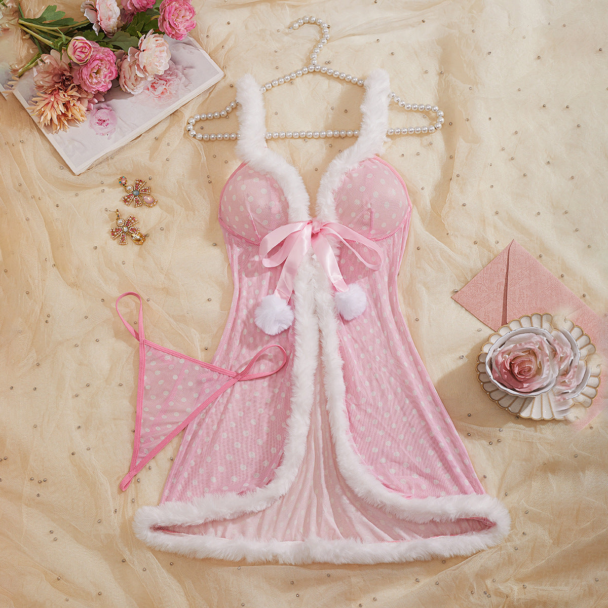 Pink Lace Chemise Nightdress - Styled View