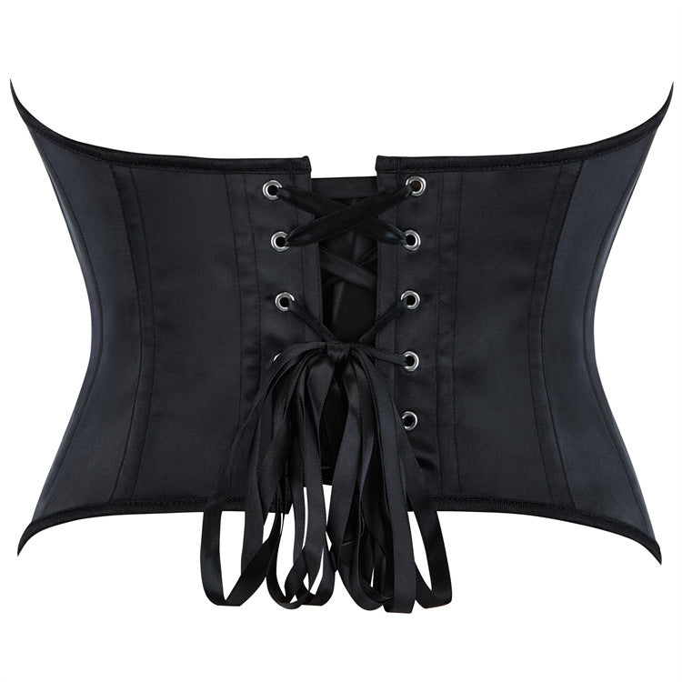 Black Leather-Look Zip-Back Strapless Corset Top, alternate view 3