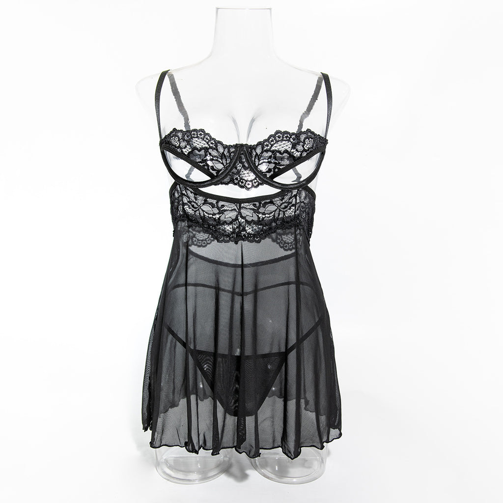 Cutout chemise nightdress in green and black color options - alternate view