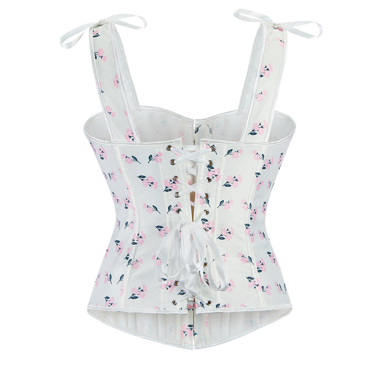 White Floral Tie-Strap Corset Top, alternate view 3