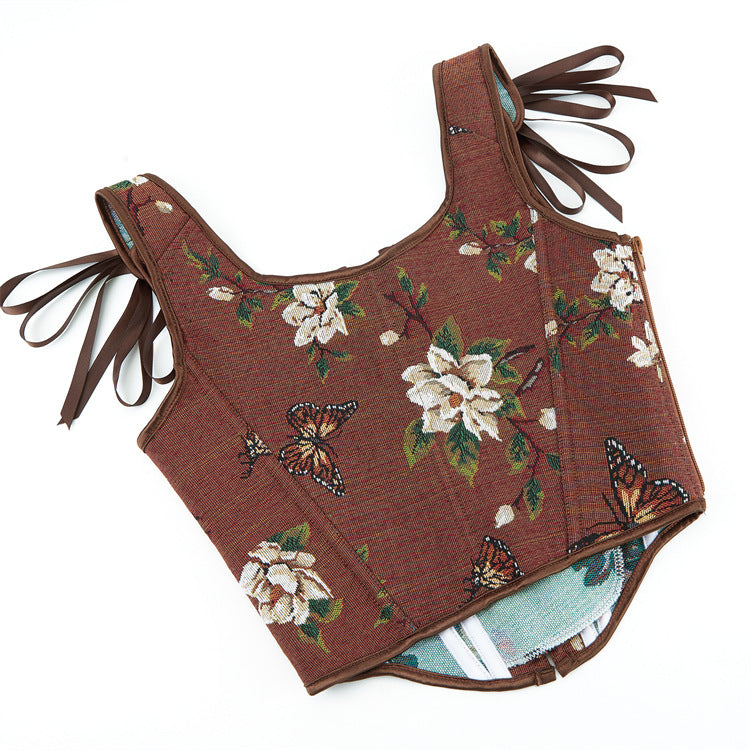 Brown Floral Tie-Strap Corset Top, alternate view 5