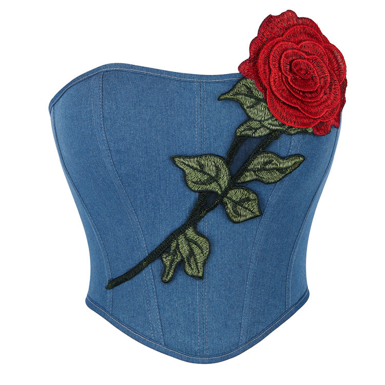 Blue Rose Applique Corset Top