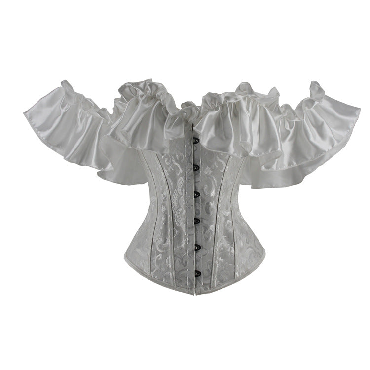Black Off-Shoulder Ruffle Corset Top, alternate view 2