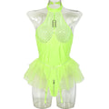Neon Green Sheer Mesh Teddy Bodysuit - Alternate View