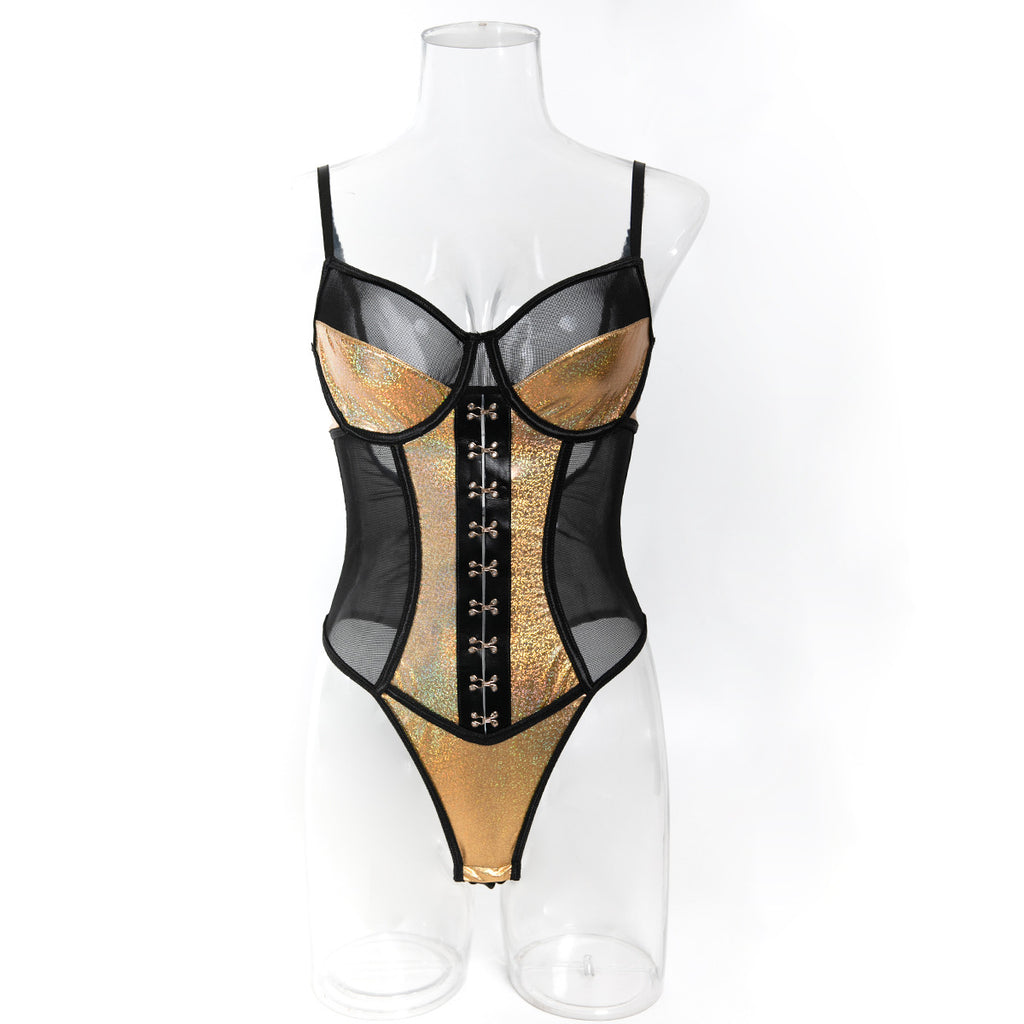 Gold Mesh Teddy Bodysuit - Styled View