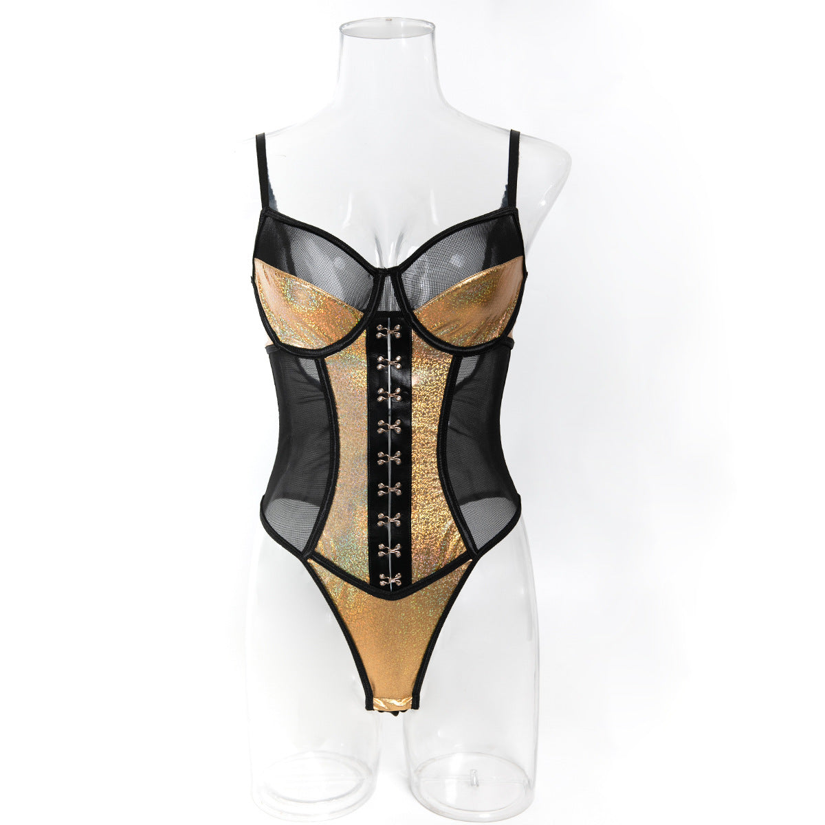 Gold Mesh Teddy Bodysuit - Styled View