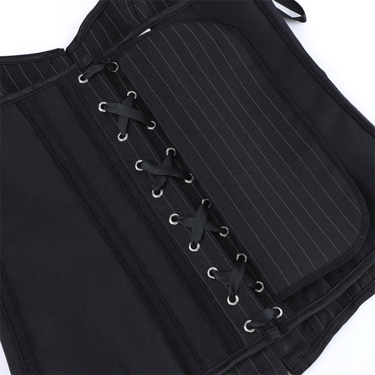Black Pinstripe Lace-Up Corset Top, alternate view 4