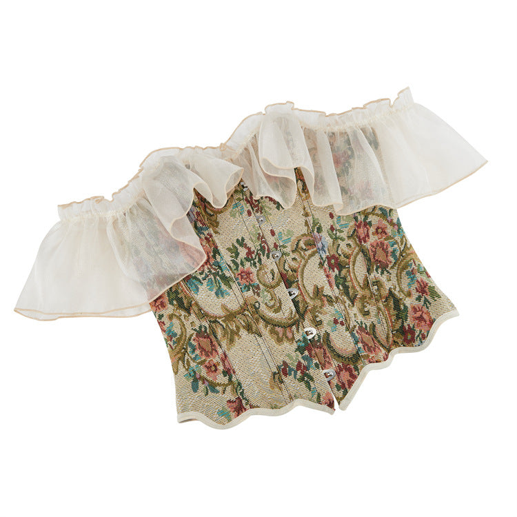 Floral Off-Shoulder Back-Zip Corset Top, alternate view 5