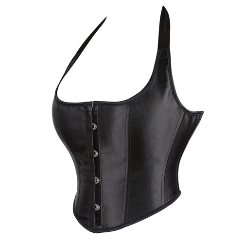 Black Leather-Look Halter Corset Top, alternate view 2