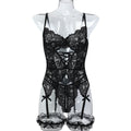 Black Strappy Three-Piece Lingerie Set With Bra and Belt - Alternate View