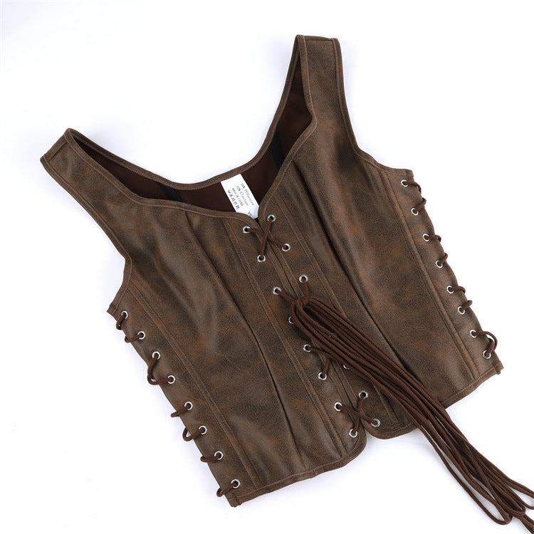 Brown Lace-Up Corset Top, alternate view 5
