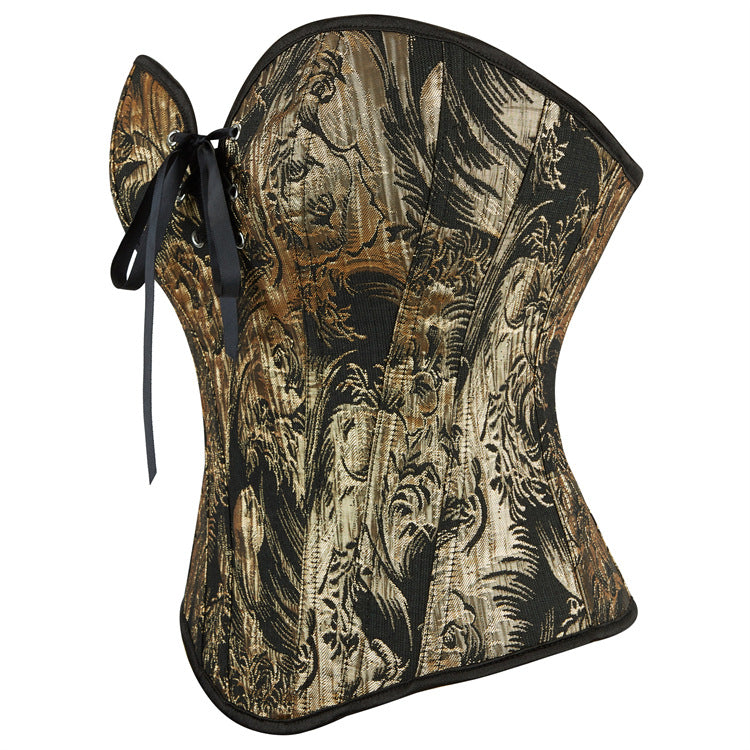 Black Gold Floral Lace-Trim Corset Top, alternate view 2