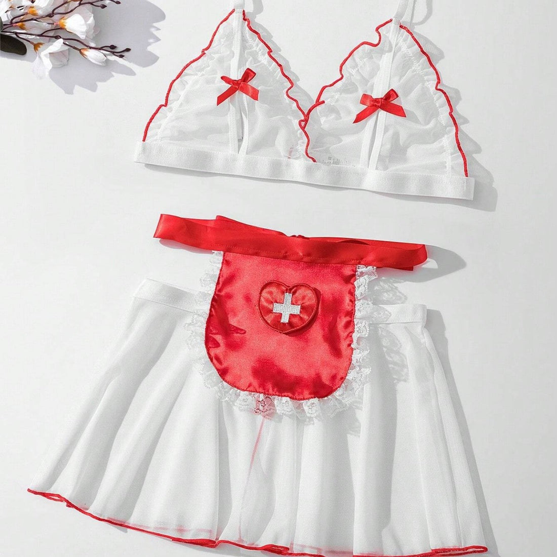 White Red Nurse Apron Costume Set, alternate view 4