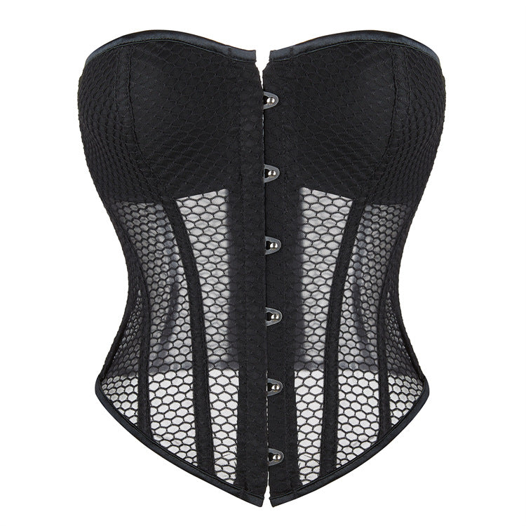 Burgundy Mesh Panel Strapless Corset Top, alternate view 5