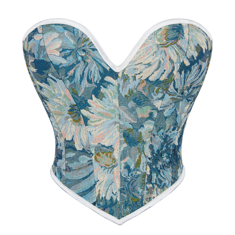 Blue Floral Strapless Corset Top