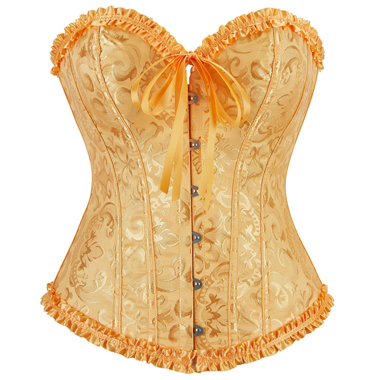 Black Ruffle Trim Front-Lace Corset Top, alternate view 12