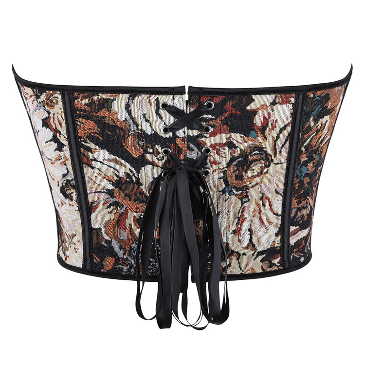 Black Floral Tapestry Lace-Trim Corset Top, alternate view 3