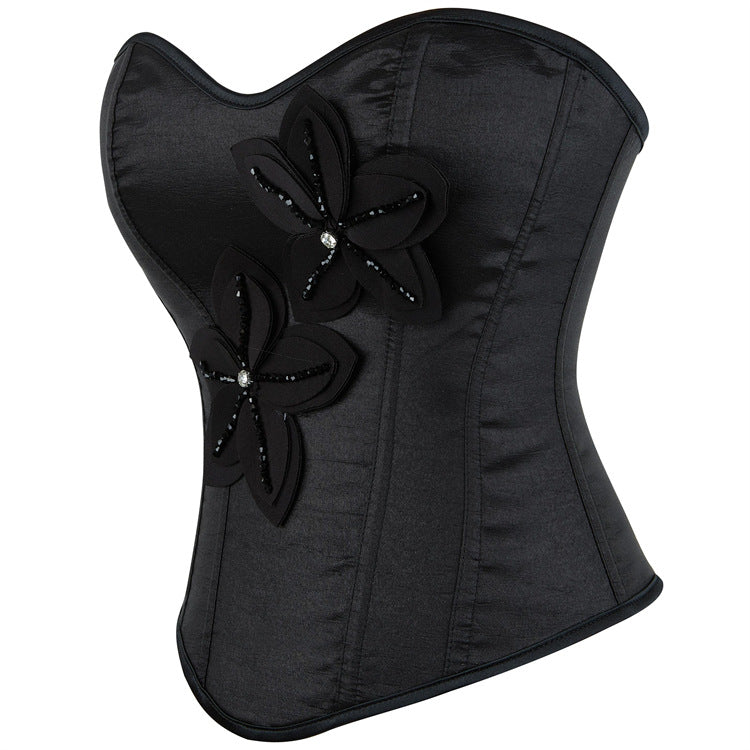 Black Floral Applique Strapless Corset Top, alternate view 2