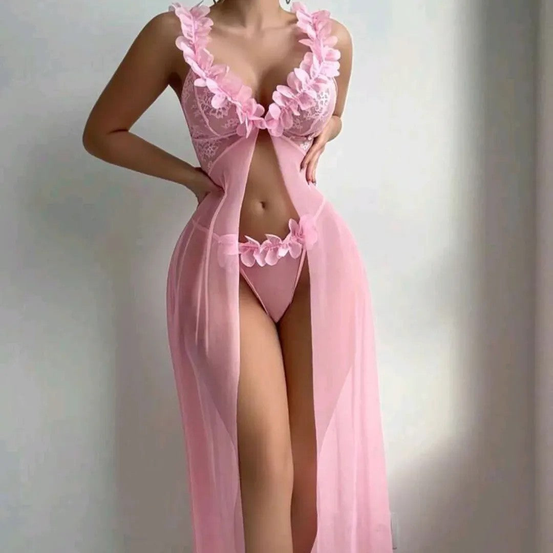 Pink Ruffle Sheer Lingerie Set, alternate view 3