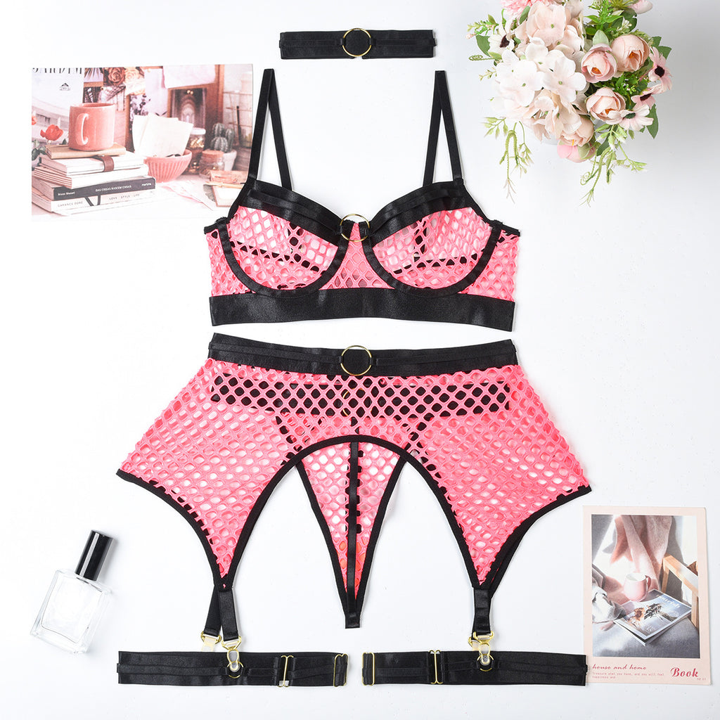Neon Green Lace Four-Piece Lingerie Set - Alternate View