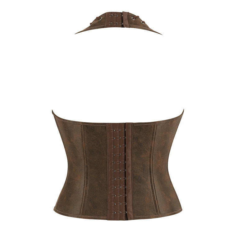 Brown Lace-Up Halter Corset Top, alternate view 3