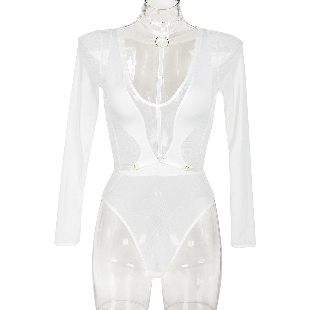Mesh Cutout Teddy Bodysuit - Styled View