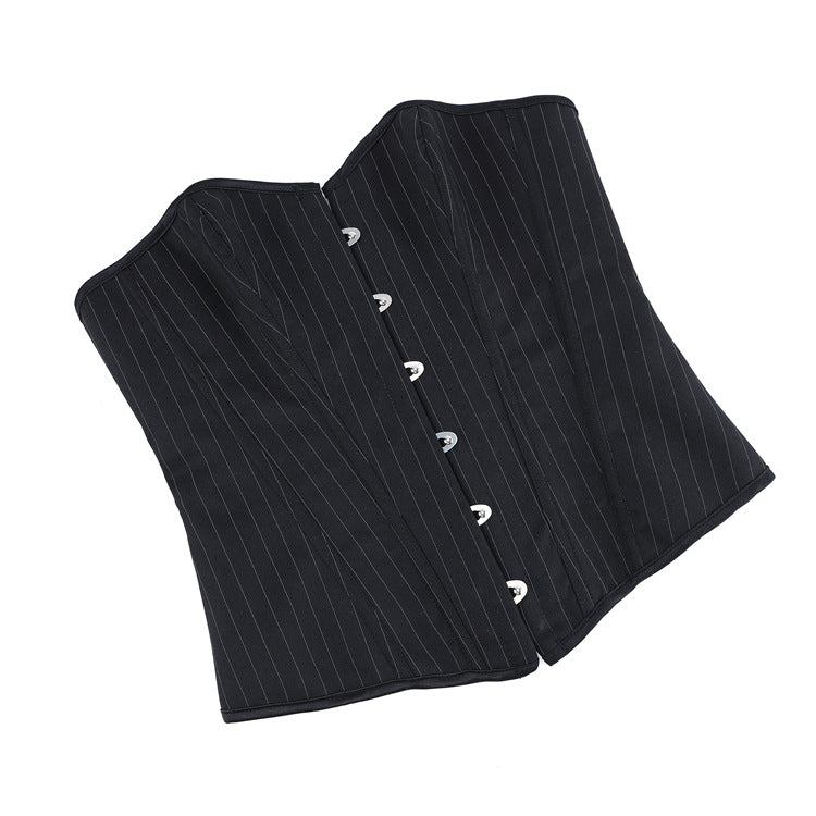 Black Pinstripe Lace-Up Corset Top, alternate view 5