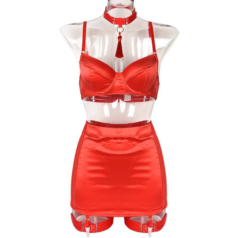 Red Bra and Skirt Lingerie Set, alternate view 5