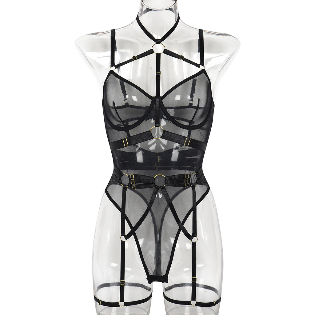 Strappy Halter Teddy Bodysuit - Styled View